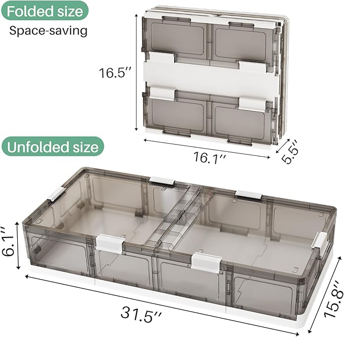 Kitstorack Plastic Under Bed Storage Containers,2 Pack Underbed Storage with Wheels,Foldable and Stackable Under Bed Organize