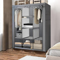 PLKO Portable Closet, Wardrobe Closet Organizer,Portable Clothes Closet Rolling Door Wardrobe with Grey Oxford Fabric Cover f