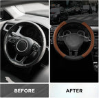 Road Comforts Leather Steering Wheel Cover with Decorative Trim and Piping, Anti-Slip Breathable Design, Fits 14.5–15 Inch Ro