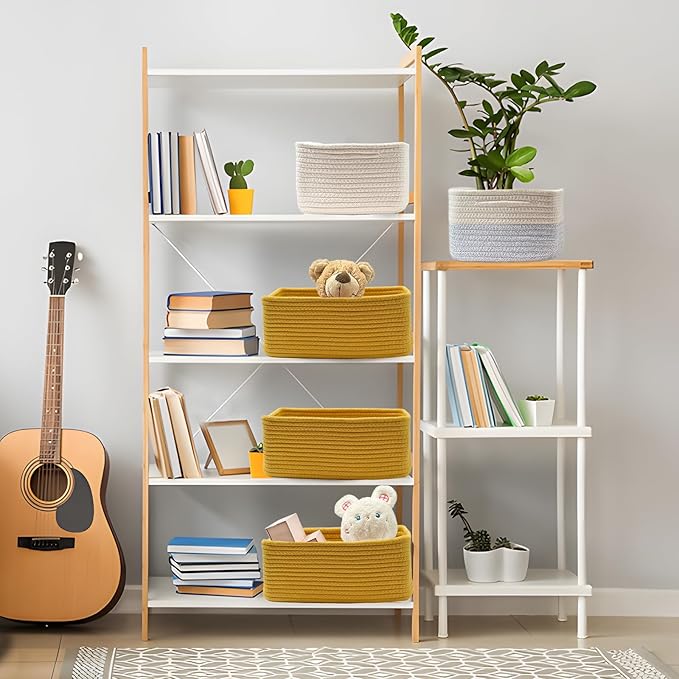 COMFY-HOMI 13" x 8.5" x 5.1" Storage Baskets for Organizing | Cotton Rope Woven Basket | Toy Storage Bin Box | Basket for She