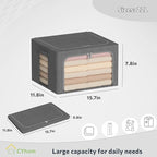 Clothes Storage Bins Box - Linen Fabric Foldable Stackable Container Organizer Set with Clear Window & Carry Handles & Metal 