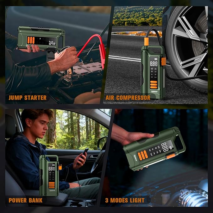 Jump Starter with Air Compressor,5000A Car Battery Jumper Starter, 16000mAh Battery Jumper Starter Portable for 10L