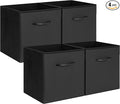 StorageWorks Black Storage Cubes, 11-inch Leather Bins with Handle, Cube Organizer Baskets for Shelves and Closet, Collapsibl