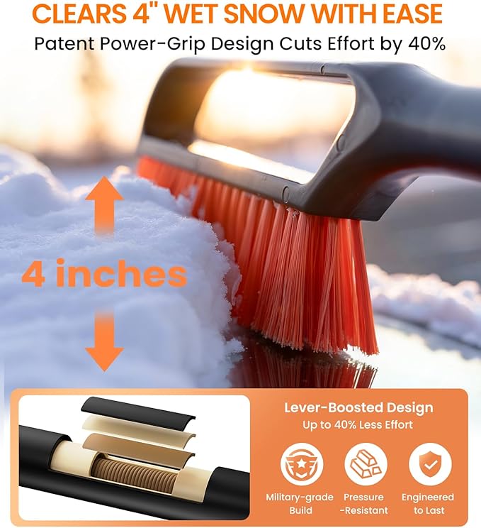 Zanch 3-in-1 27" Snow Brush and Ice Scraper for Car Windshield [Wider Snow Brush, One-Wipe Clean] Snow Brush for Car with Ergonomic Foam Grip for All Cars,Truck,SUV, Winter Accessories