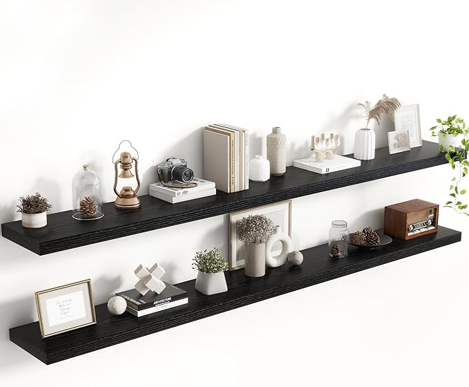 72 Inch Floating Shelves, 8 Inch Deep Floating Shelves for Wall, Hanging Shelf with Invisible Brackets, Deep Shelves for Bath