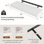 Dreamland 20 Inch Long Floating Shelves in White,6.7 Inch Deep Floating Shelf for Wall,Large Display & Storage Shelf, Wall Sh