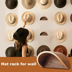Cowboy Hat Rack for Wall,2 Pack Wooden Hat Holder,with Satin Finish Hat Hooks,Non-Damage Brim Design Can Keeps Original Shape