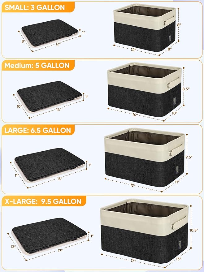 BALEINE 4 Pack Fabric Closet Storage Bins for Shelves, Linen Closet Organizers and Storage, Decorative Baskets for Organizing