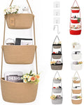 Hanging Storage Baskets, Over the Door Basket, Cotton Wall Baskets Storage, Hanging Door Basket with 4 Hooks