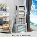 CYhom 4 Pack Clothes Storage Bins with Metal Frame - Linen Fabric Foldable Stackable Container Organizer Set with Clear Windo