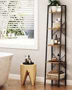 Hzuaneri Ladder Shelf, Bookshelf Bookcase, Freestanding Corner Storage Shelve with 2 Hooks for Home Office, Living Room, Kitc