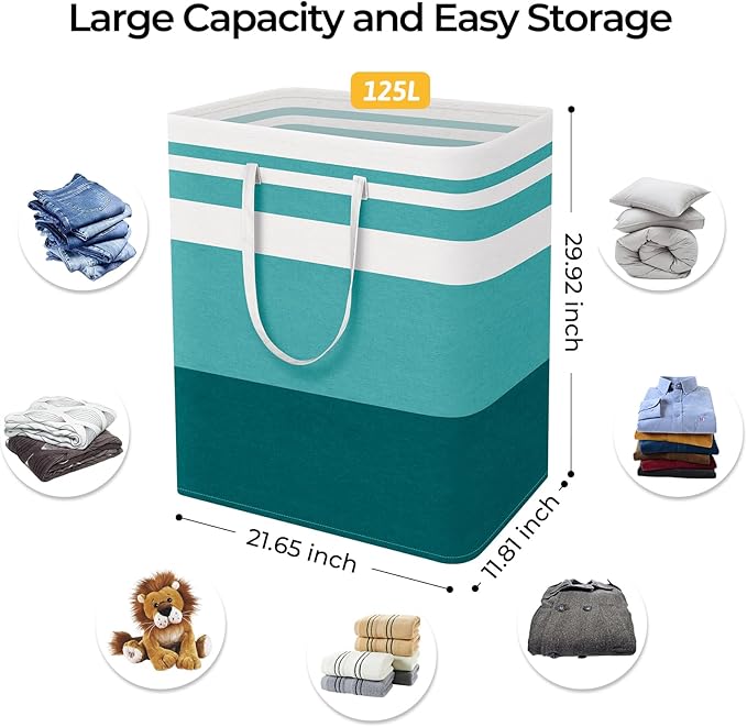 HomeHacks 2-Pack Large Laundry Basket, Waterproof, Freestanding Laundry Hamper, Collapsible Tall Clothes Hamper with Extended