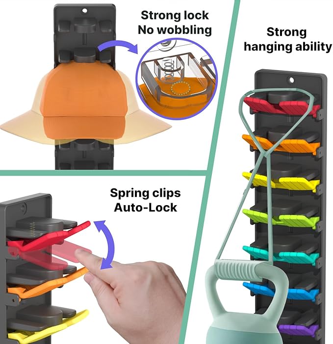 Hat Organizer for Baseball Caps 2 Packs with Built-in Spring Clips - Wall Mount Closet Hat Rack Holder,Storage for Door/Close