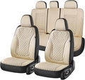 Coverado Car Seat Covers Full Set, Beige Car Seat Covers, Luxury Leather Car Seat Cover with Carbon Fiber Textured Design, Sp