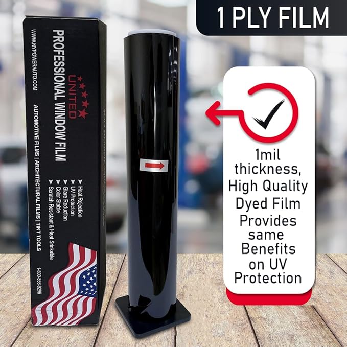 United Professional 1Ply Window Tint Film - 20"x100', 20% VLT, 3 Rolls, Upgraded Dyed PET Film, 1 mil Thickness, 99% UV Block, Deep Shade Privacy Window Tint for Car, Truck, Home– Heat & Glare Control