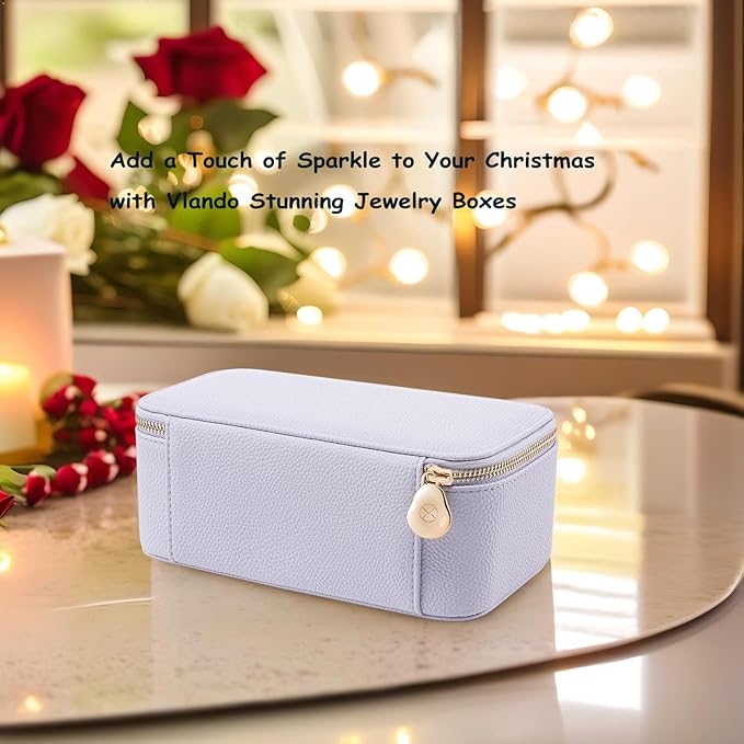 VLANDO Travel Jewelry Box Organizer – Portable PU Leather Jewelry Case with 6/8/12 Zippered Pouches, Compact Storage for Earr