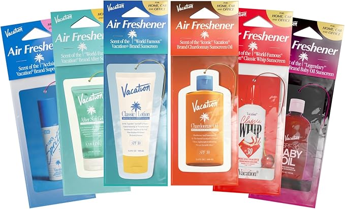 Vacation Air Freshener Variety Pack, 6 Exclusive Summer Scents, Includes Classic Lotion, Chardonnay Oil, After Sun Gel, Class