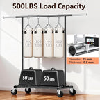 Heavy Duty Clothes Rack - Load 500 LBS, Rolling Clothing Rack for Hanging Clothes with Lockable Wheels & & Shelves, Extendabl