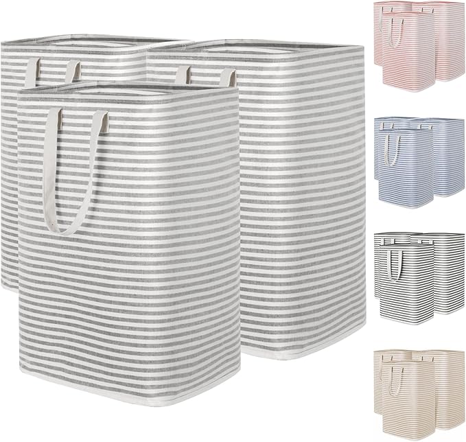 Lifewit 3 Pack Laundry Basket 80L Each, Collapsible Clothes Hamper with Reinforced Handles, Freestanding Waterproof Design fo
