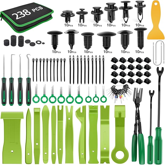 GOOACC 238Pcs Trim Removal Tool, Auto Push Pin Bumper Retainer Clip Set Fastener Terminal Remover Tool Adhesive Cable Clips K