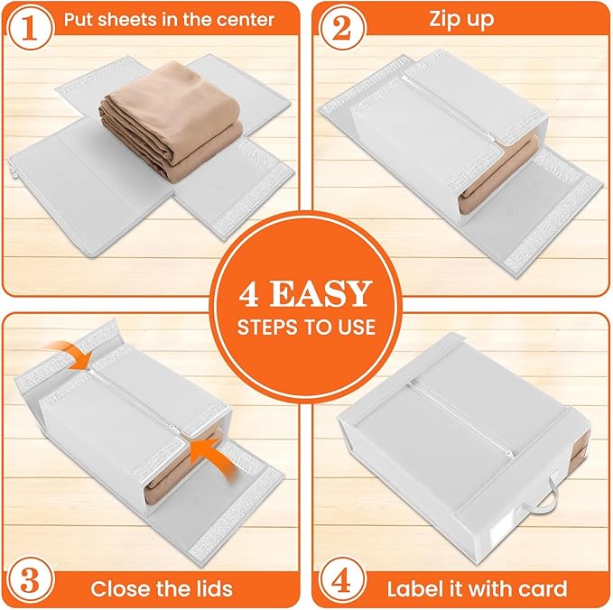 WOWBOX Sheet Organizers and Storage,Closet Bed Sheet Organizer Under Bed Storage and Organization with Label Cards & Clear Wi
