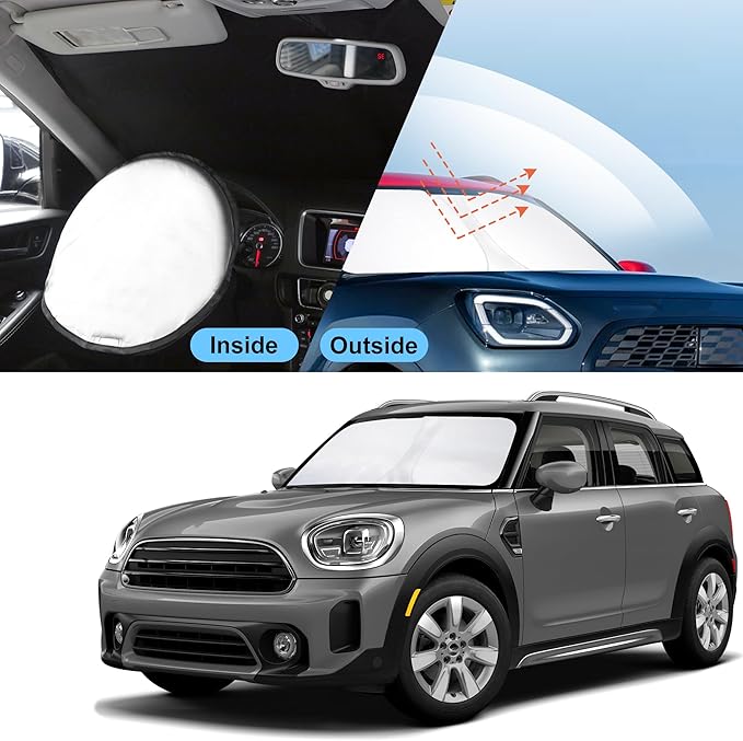 Front Windshield Sun Shade Foldable Front Window Visor Custom Fit for Mini Countryman Cooper F60 SUV 2017-2024 Block UV Rays Car Accessories Heat Sun Shield Keep Car Cooler