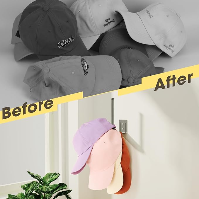 2 Pack Hat Racks for Baseball Caps, Stainless Steel Hat Organizer for Baseball Cap, Hat Holder Storage Organizer, Hat Hanger 