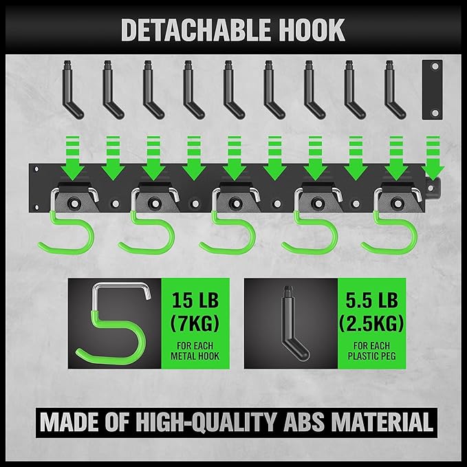 SWANLAKE Plastic 64 Inch Adjustable Storage System, Wall Mounted Hooks Tool Organizer, Garden Tool Hangers, Black
