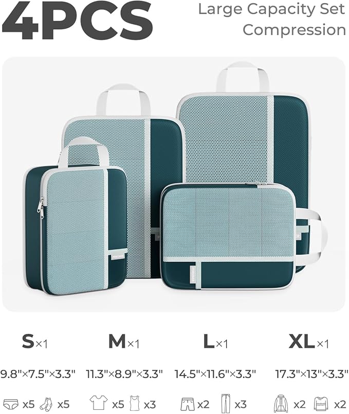 Percover Compression Packing Cubes 4-Piece Set, Packing Cubes Compression for Travel with Label Pockets, Travel Organizer for