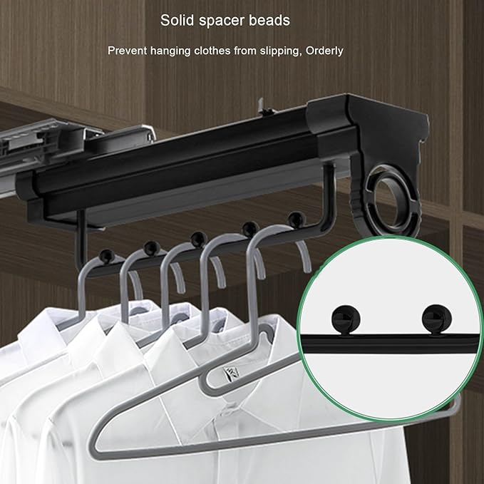 Retractable Stainless Steel Clothes Rail, Extendable Wardrobe Pull Out Rod with Damping Slide, Heavy-Duty Hanger Bearing 25Kg