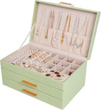 Dajasan Jewelry Box Organizer, 3-Tier Jewelry Storage with 2 Drawers, Large Jewelry Boxes for Women, PU Leather Surface with 