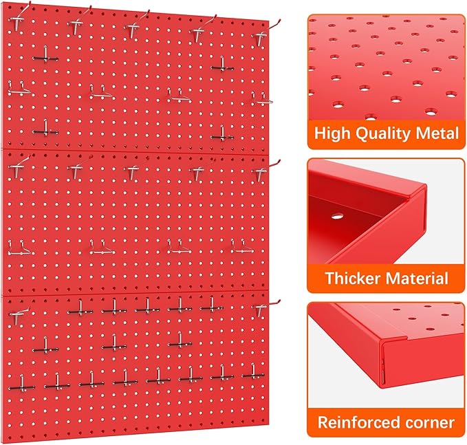 TORACK 3 PCS Metal Pegboard Panels(12x24 inch) for Wall Garage Tools Storage Pegboard System for Workbench, Modular Peg Board