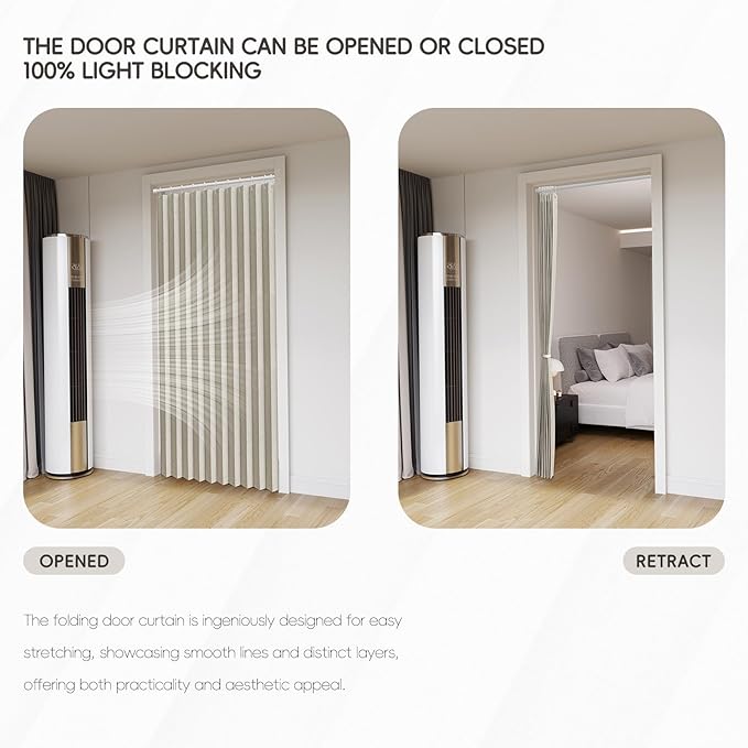Jilron Accordian Door Curtain, 100% Blackout Folding Magnetic Doorway Curtains,Linen Style Closet Doors,for Room Divider,Priv