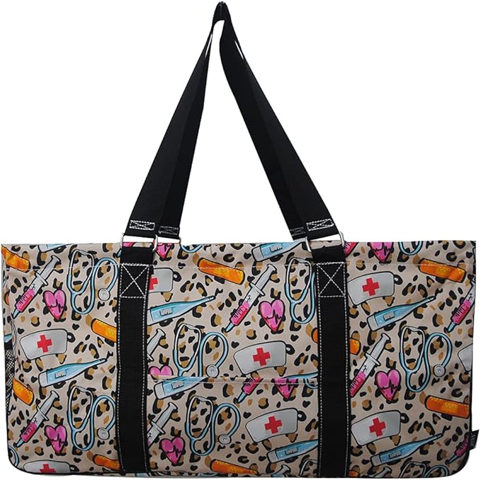 NGIL Extra Large Utility Tote Reusable Grocery Bag Oversized Collapsible for Groceries, Storage, Picnic, Beach (Cheetah Nurse-Black)