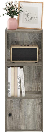 Furinno LUDER Book Shelf, 3-Tier Modern Bookshelf, Bookcase with 1 Door Storage Cabinet, 9.3 x 12 x 31.5, for Organization an