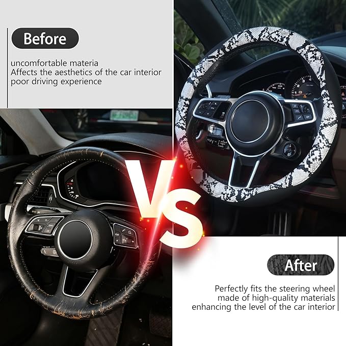 ZHOL Snake Skin Steering Wheel Cover, Breathable Microfiber Leather Universal 14.5-15 inch, Anti-Slip Car Steering Wheel Prot