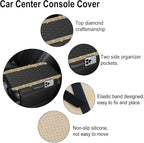NBTEPEM Bling Car Center Console Cover, Leather Car Arm Rest Cover Cushion with 2 Storage Bags, Universal Auto Armrest Protector, Bling Accessories Interior for Most Vehicles(Gold Champagne Diamond)