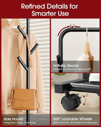 Sakugi Clothes Rack - Metal Coat Rack with Bottom Shelf, Portable Wardrobe Rack with 6 Side Rods, Rolling Clothing Rack for H