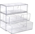 Hipiwe Acrylic Storage Drawers 3-Tier Stackable Bathroom Makeup Organizer Cotton Swabs Qtip Holder for Vanity Cosmetics Clear