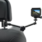 Car Headrest Camera Mount for GoPro/Insta 360/DJI OSMO/AKASO/Video/DSLR, 1.57 inch Diameter Base 10 inch Length Magic Arm, Aluminum Alloy Adjustable Camera Holder, Black