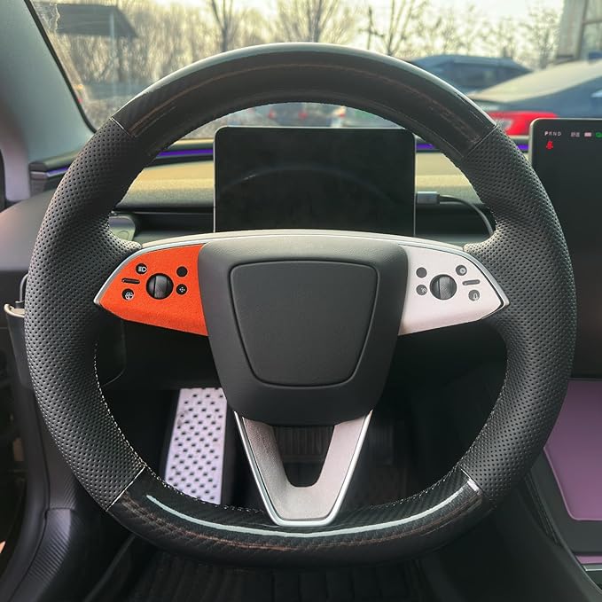 MEWANT DIY Stitching Steering Wheel Cover Wrap for Tesla Model 3 Highland 2023-2025/Model Y 2025 Highland for Tesla Model 3/Model Y Accessories(3D Style)