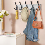 Kuhome 2pcs Coat Rack Wall Mount Wooden Hat Rack for Wall Hooks Pine Real Wood Plank 16.9" Old White Coat Hanger with 5 Black