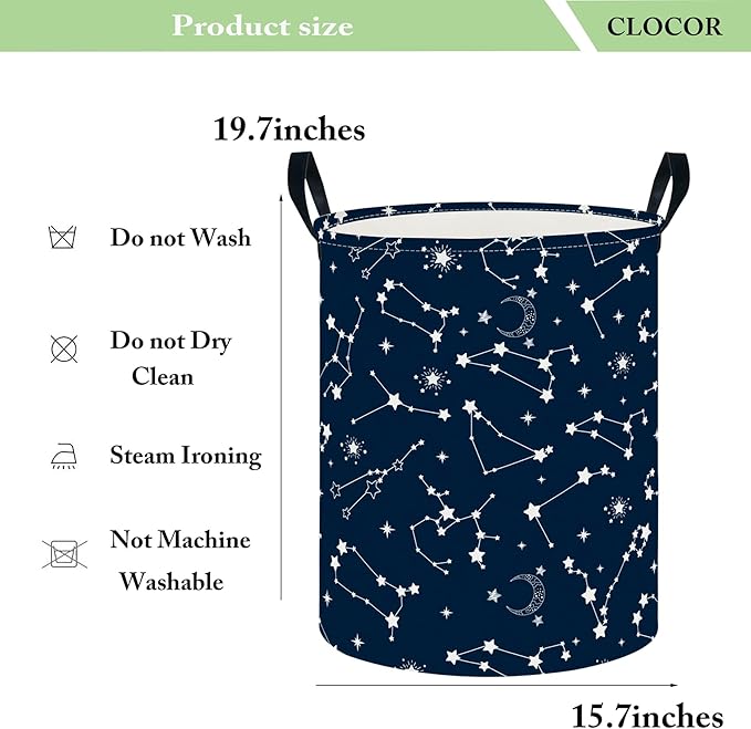 CLOCOR Large Blue Round Laundry Hamper,Kids Toy Storage Basket,Baby Dirty Clothes Nursery Hamper for Boys and Girls,Bedroom,B