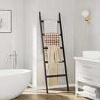 Blanket Ladder Towel Racks For Bathroom 5 Layers Towel Holder 100% Bamboo Wood Sturdy Construction No Need Wall Drilling Quil
