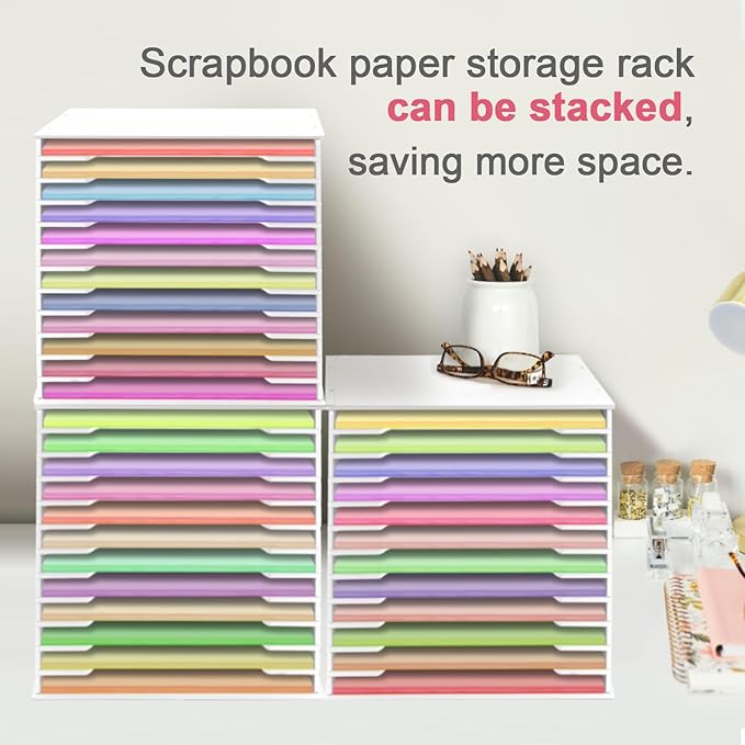SONGWAY 12x12 Paper Storage Organizer - 13 Tier Desk File Organizer with Adjustable Shelves, Letter Mail Tray, 12x12 Stackabl