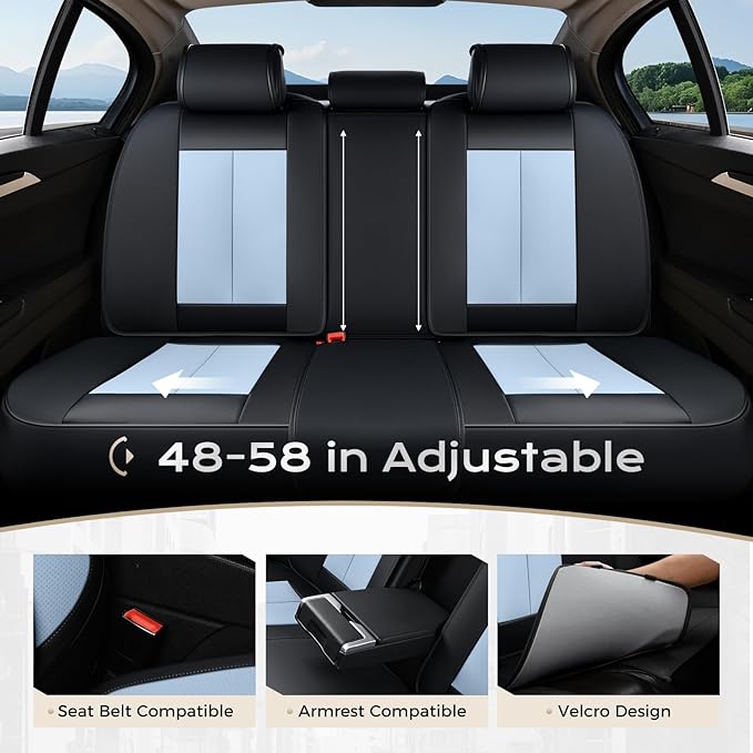 Coverado Seat Covers, Car Seat Covers Full Set, Leather Seat Covers for Cars, Car Seat Protector, Black Car Seat Covers Front