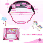 Kids Travel Tray for Toddler Carseat, Road Trip Activities Essentials for Toddler, Kids Lap Desk Tray with Tablet Holder Stand ＆ Dry Erase Board (Pink Unicorn)