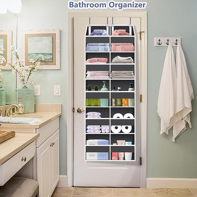 Heavy Duty Over The Door Organizer 5 Tiers, Extra Large Behind Door Storage of 10 Big Front & 10 Mesh Pockets, 80lb Weight Ca