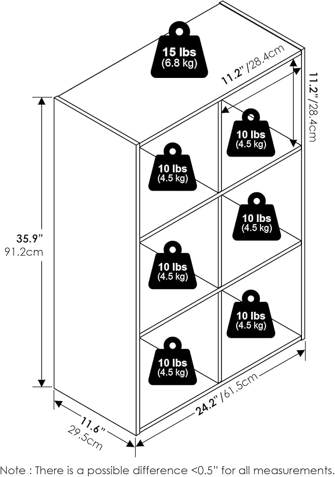 Furinno PELLI Book Shelf, 3x2 Bookshelf, Cube Storage Organizer Cabinet, 11.6 x 24.2 x 35.9, for Living Room, Bedroom, Home O
