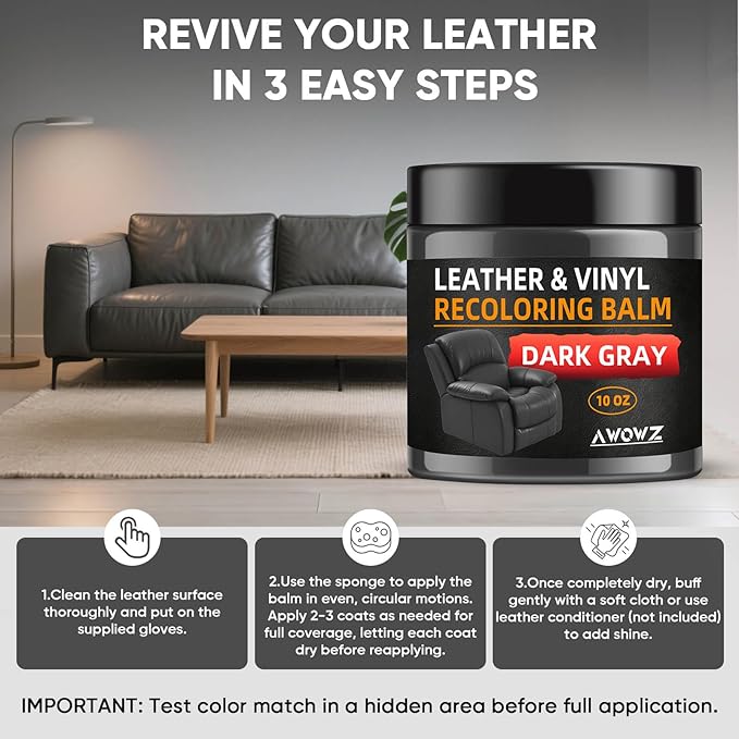 Leather Recoloring Balm - Scratch Repair & Color Restore Kit for Faded Leather, Leather Couch & Car Seats - 10OZ Leather Rest